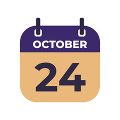 October 24 flat daily spiral calendar icon date vector image in matching color scheme. Suitable and perfect for design material, such as event or reminder.