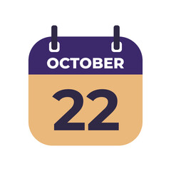 October 22 flat daily spiral calendar icon date vector image in matching color scheme. Suitable and perfect for design material, such as event or reminder.