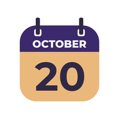 October 20 flat daily spiral calendar icon date vector image in matching color scheme. Suitable and perfect for design material, such as event or reminder.