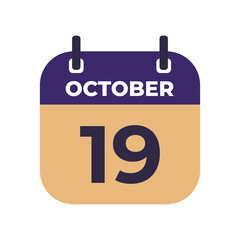 October 19 flat daily spiral calendar icon date vector image in matching color scheme. Suitable and perfect for design material, such as event or reminder.
