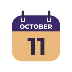 October 11 flat daily spiral calendar icon date vector image in matching color scheme. Suitable and perfect for design material, such as event or reminder.