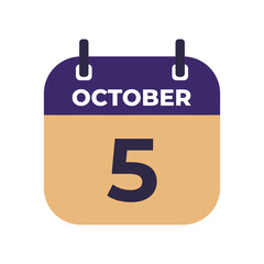 October 5 flat daily spiral calendar icon date vector image in matching color scheme. Suitable and perfect for design material, such as event or reminder.