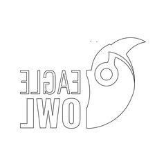 Owl Head Outline logo vector with letter. Eurasian Eagle-Owl sketch trendy design style. Perfect for coloring book and much more.