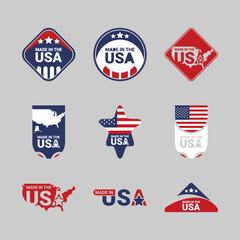 Made In USA Labels Vector Set . Logo icon for American products with trendy and unique design style. Suitable for many purpose.