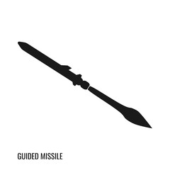 Warship Strike Missile silhouette vector icon. Illustration of modern guided missile. Suitable for various design materials.