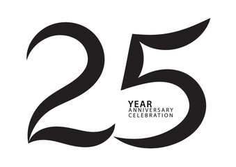 25 year anniversary celebration black color logotype vector, 25 number design, 25th Birthday invitation, logo number design vector illustration, graphic element, calligraphy font, typography logo