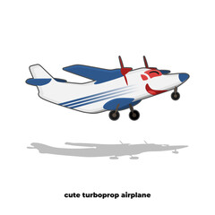 Cute Turboprop Airplane vector character. Transportation Mascot illustration in trendy design style. Suitable for many purpose, like for product mascot or children book or education video content.