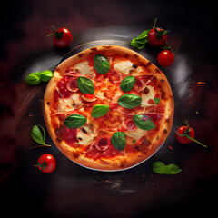 Baked pizza on table, Image looks like food product photography, generative ai