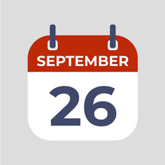 September 26. The best of Flat icon calendar isolated on gray background. illustration symbol template in trendy style. Can be used for many purposes.