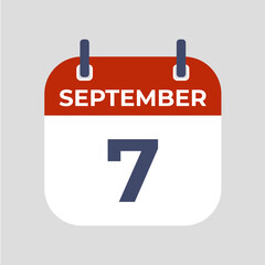 September 7. The best of Flat icon calendar isolated on gray background. illustration symbol template in trendy style. Can be used for many purposes.