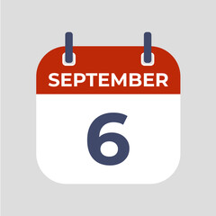 September 6. The best of Flat icon calendar isolated on gray background. illustration symbol template in trendy style. Can be used for many purposes.