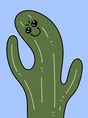 cute cactus cartoon on blue background
