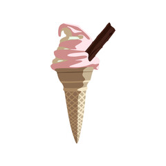 Editable grapvector illustration, twotone ice cream with vanilla strawberry flavor, special for you, flat cartoon design style.