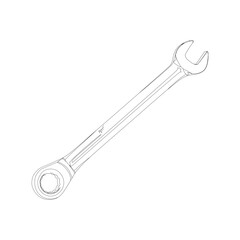 vector illustration, double wrench silhouette and sketch , semi realistic flat cartoon design style.
