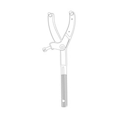 vector illustration, tracker wrench or flyweel coupling wrench, silhouette and sketch, isolated on white background, semi realistic flat cartoon design style.