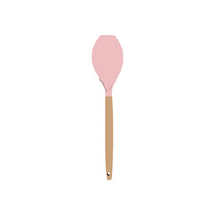 Modern pink spatula with wooden handle, vector illustration in trendy flat cartoon design style. Editable graphic resources for many purposes.