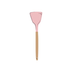 Vector illustration of modern pink spatula with wooden handle, in trendy flat cartoon design style. Editable graphic resources for many purposes.