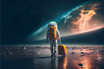 Illustration of astronaut travel to other planet, Generative Ai - obrazy, fototapety, plakaty