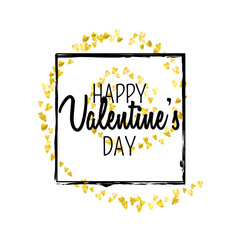 San Valentin Day Confetti. Ornament Design For Birthday. Grunge Frame. Gold Art Painting. Vintage Border For Gift. Yellow Special Banner. Golden San Valentin Day Confetti.