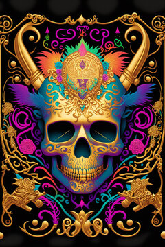 Decorative ornament golden skull, Generative Ai