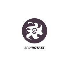 Vector illustration, dark purple spin logo with text underneath, irregular design style.