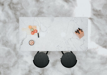 marble table in the kitchen seen from above