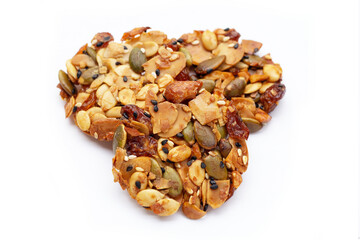 Whole grain cookies on white background.