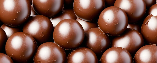 Fototapeta premium Close up of many chocolate balls on top of each other, generative AI