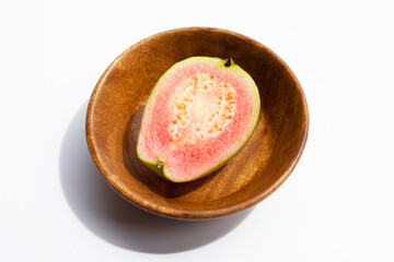 Fresh pink guava on white background.