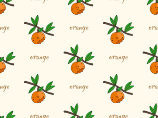 Oranges cartoon character seamless pattern on orange background