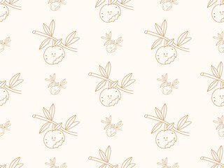 Oranges cartoon character seamless pattern on cream color background