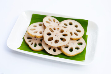 Lotus root on white background