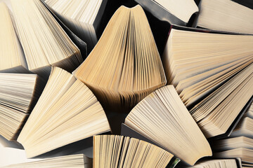 Collection of different books as background, closeup
