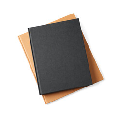 Hardcover books isolated on white, top view