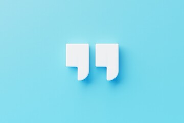 Quotation marks on blue background, Quote symbol on blue wall 3d illustration.