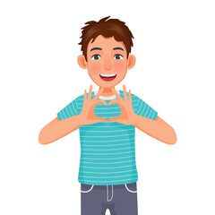 happy young man showing heart shape sign with hands gesture