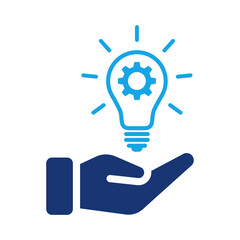 Hand holding light bulb with cogwheel