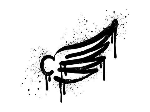 Spray painted graffiti wings icon in black over white. Wings drip symbol. isolated on white background. vector illustration