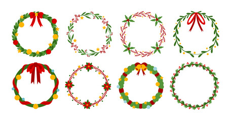 christmas wreath vector flat illustration bundle set