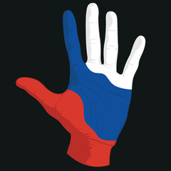 Images of the flag of Russia on a human hand.