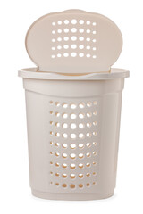Open empty laundry basket isolated on white
