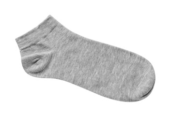 Grey sock isolated on white, top view