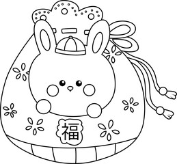 a vector of a rabbit and a bag of gold in black and white coloring