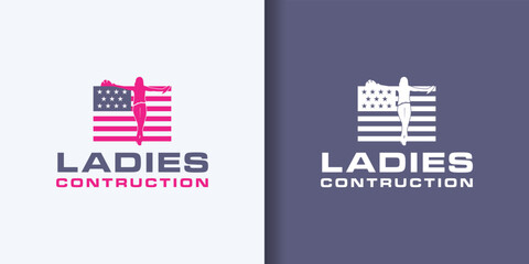 simple american woman construction logo design