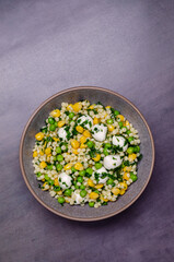 Salad of vegetables, pasta and mozzarella