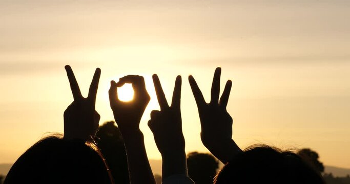 Raised hand with 2023 symbol, Happy New Year 2023, hand with sunset.
