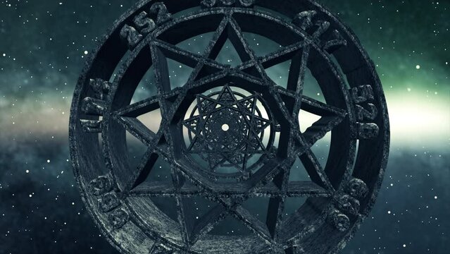 3D animation Symbol Solfeggio being hit by thin waves in the sea