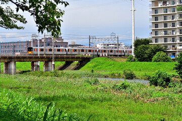 【埼玉県志木市】柳瀬川 河川敷 東上線通過