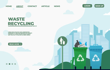 Naklejka premium Reducing food waste, recycling plastic bottles. Reduce, reuse, recycle and zero waste concept. Web banner, landing page. Vector illustration