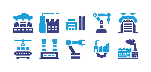 Industry icon set. Duotone color. Vector illustration. Containing air pollution, factory, industry, industrial robot, warehouse, conveyor, robotic arm, industrial,
